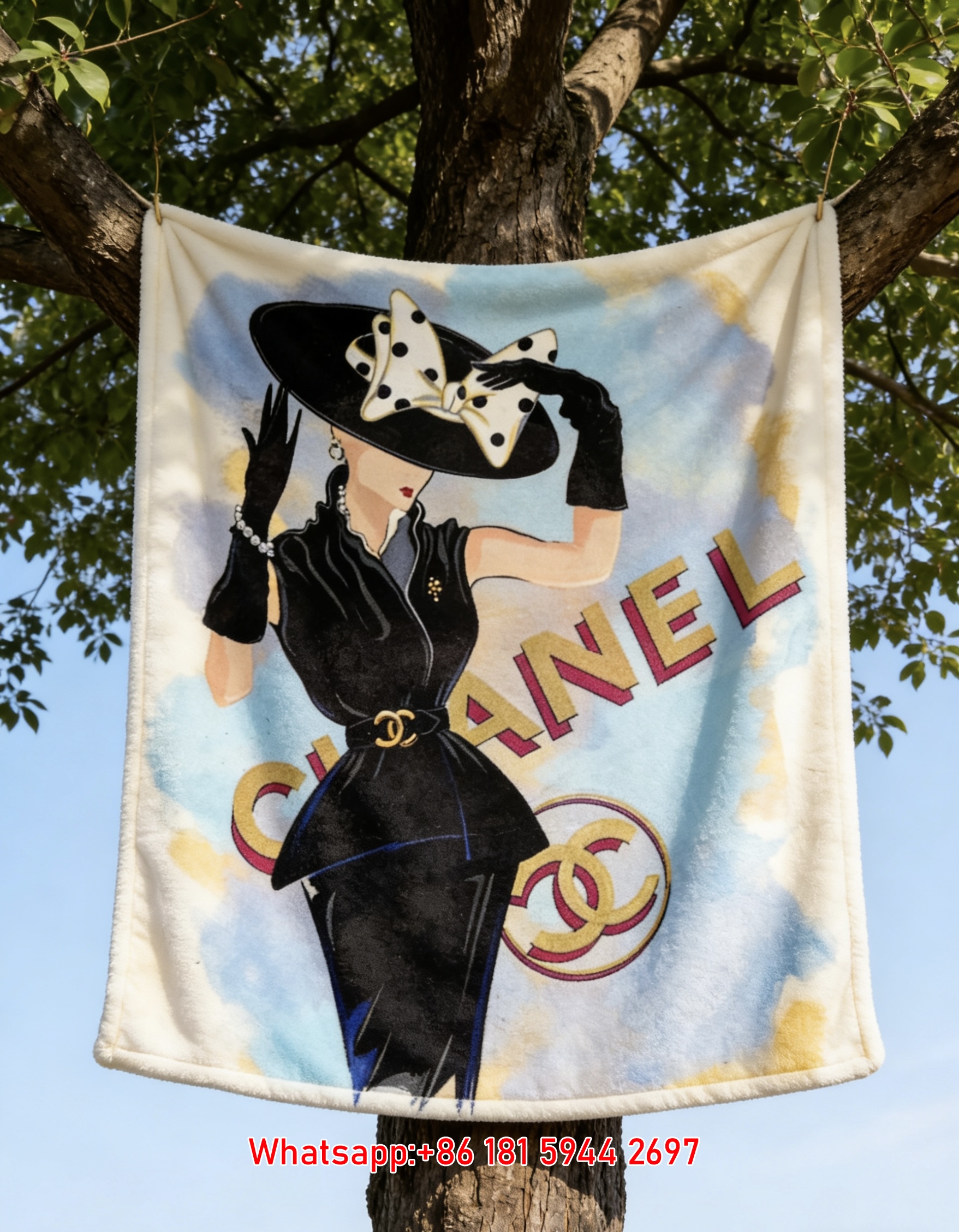 Chanel Vintage Polka Dot Hat Flannel Throw Blanket IMG_6882